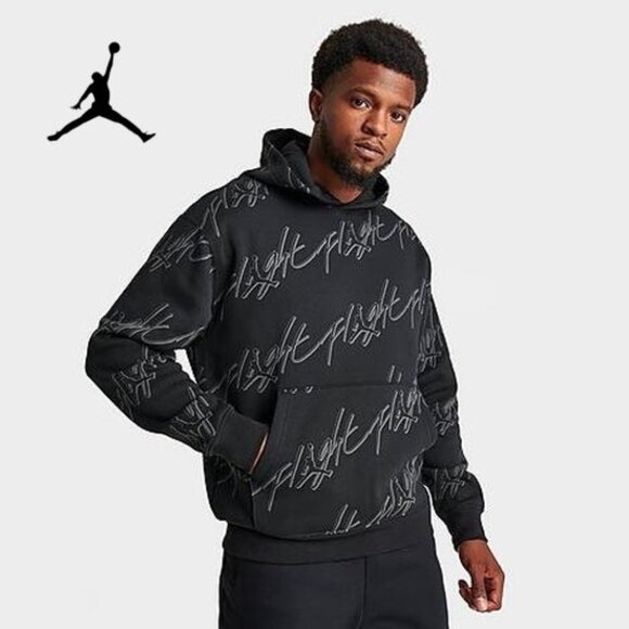 Jordan Flight Essentials All Over Print Mens Fleece Pullover Hoodie Black XL - Picture 1 of 8
